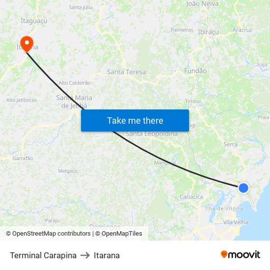 Terminal Carapina to Itarana map