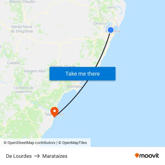 De Lourdes to Marataízes map