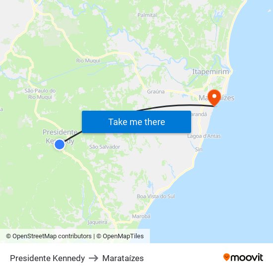 Presidente Kennedy to Marataízes map