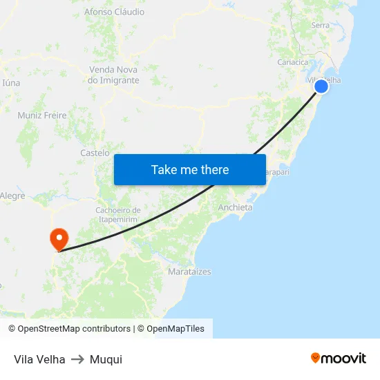 Vila Velha to Muqui map