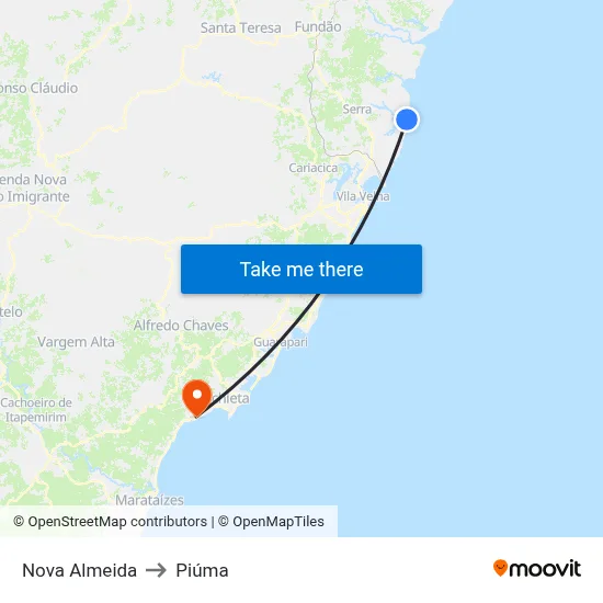 Nova Almeida to Piúma map