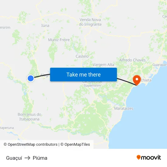 Guaçuí to Piúma map