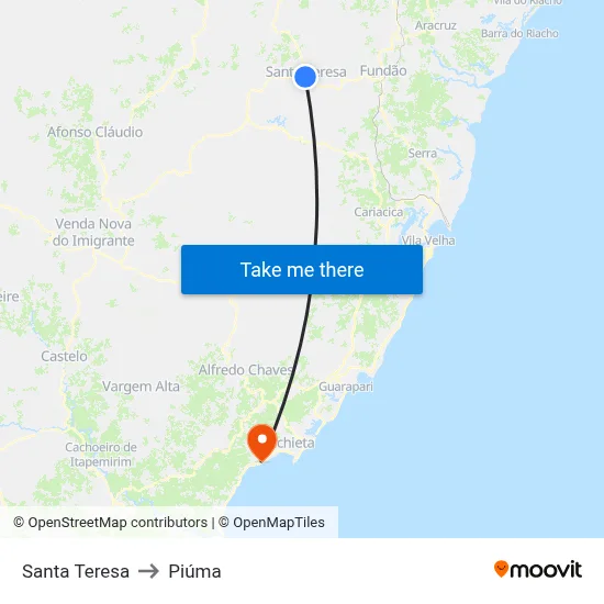 Santa Teresa to Piúma map