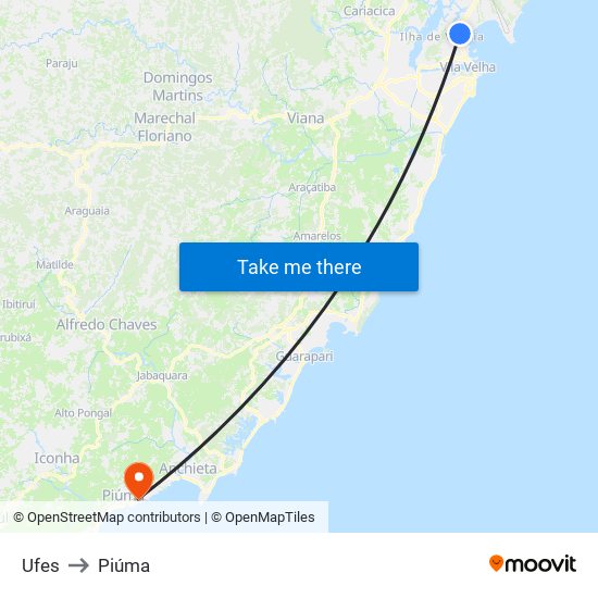 Ufes to Piúma map