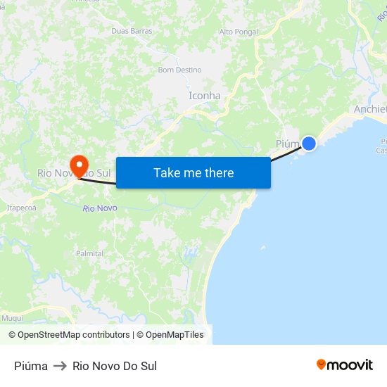 Piúma to Rio Novo Do Sul map