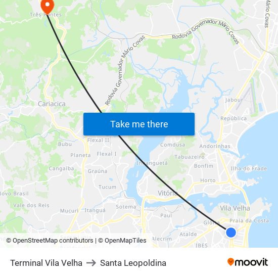 Terminal Vila Velha to Santa Leopoldina map