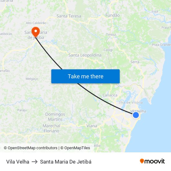 Vila Velha to Santa Maria De Jetibá map