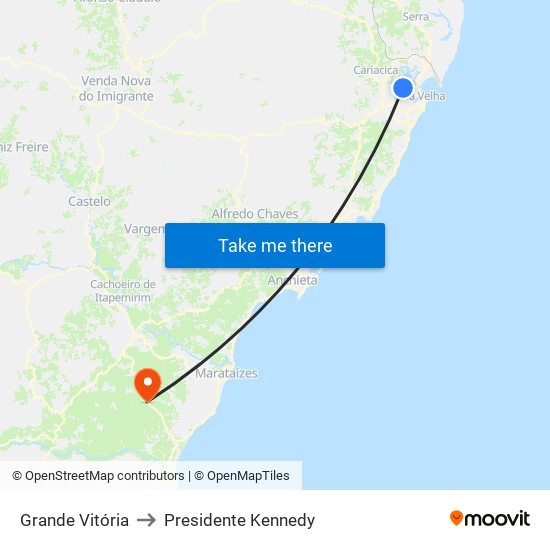 Grande Vitória to Presidente Kennedy map