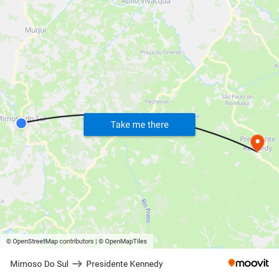 Mimoso Do Sul to Presidente Kennedy map