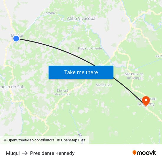 Muqui to Presidente Kennedy map