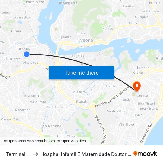 Terminal Itacibá to Hospital Infantil E Maternidade Doutor Alzir Bernadino Alves map