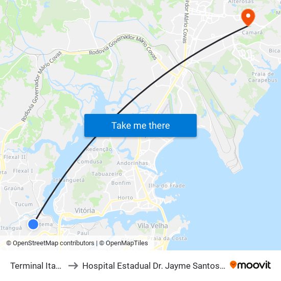 Terminal Itacibá to Hospital Estadual Dr. Jayme Santos Neves map