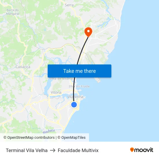 Terminal Vila Velha to Faculdade Multivix map
