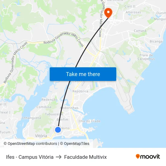 Ifes -  Campus Vitória to Faculdade Multivix map