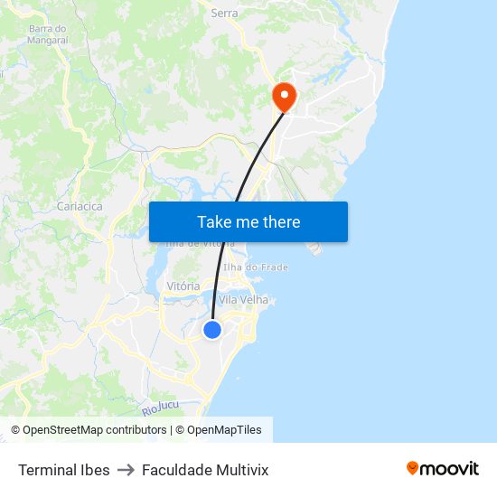 Terminal Ibes to Faculdade Multivix map