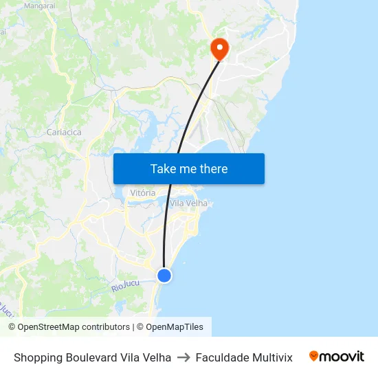 Shopping Boulevard Vila Velha to Faculdade Multivix map