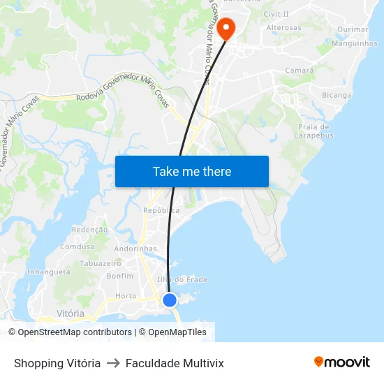 Shopping Vitória to Faculdade Multivix map
