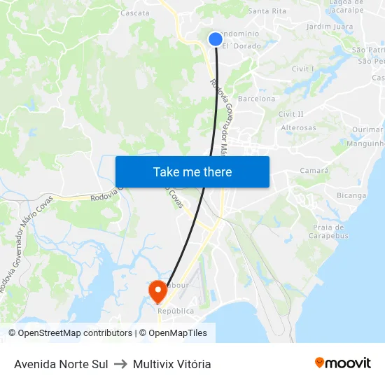 Avenida Norte Sul to Multivix Vitória map