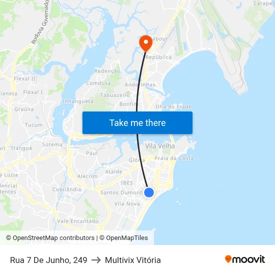 Rua 7 De Junho, 249 to Multivix Vitória map