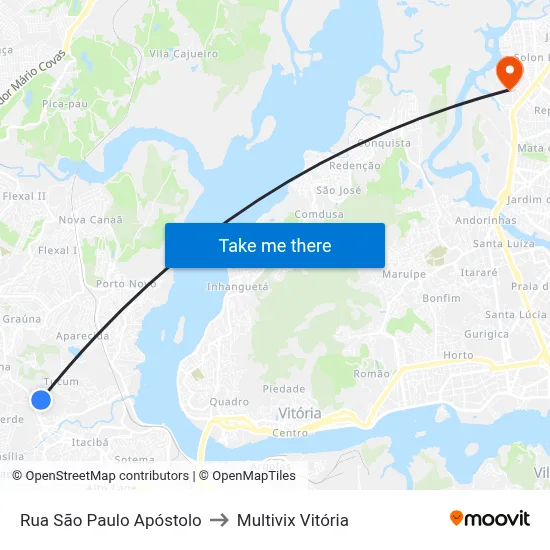 Rua São Paulo Apóstolo to Multivix Vitória map