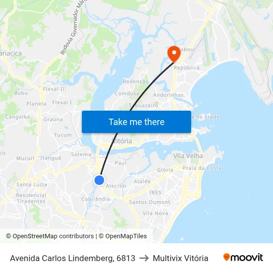 Avenida Carlos Lindemberg, 6813 to Multivix Vitória map