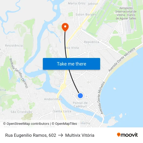 Rua Eugenílio Ramos, 602 to Multivix Vitória map