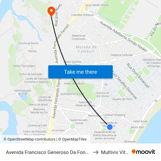 Avenida Francisco Generoso Da Fonseca, 2b to Multivix Vitória map