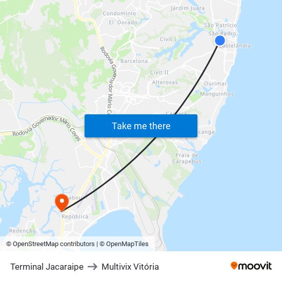 Terminal Jacaraipe to Multivix Vitória map