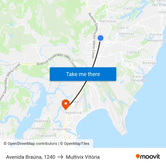 Avenida Braúna, 1240 to Multivix Vitória map