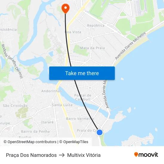 Praça Dos Namorados to Multivix Vitória map