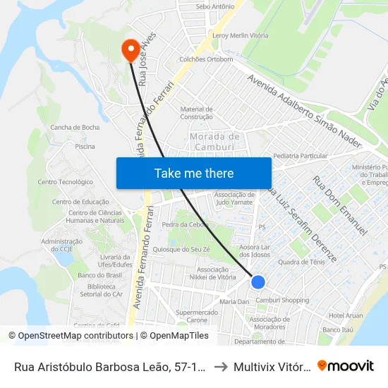 Rua Aristóbulo Barbosa Leão, 57-109 to Multivix Vitória map