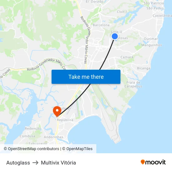 Autoglass to Multivix Vitória map