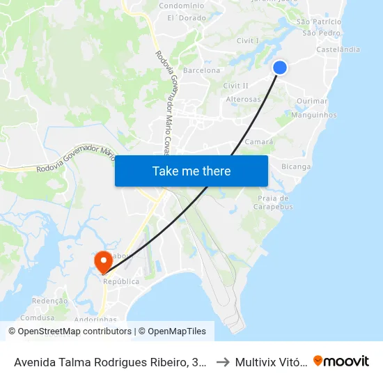 Avenida Talma Rodrigues Ribeiro, 3176b to Multivix Vitória map