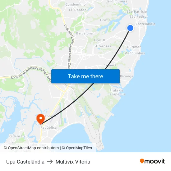 Upa Castelândia to Multivix Vitória map