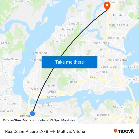 Rua César Alcure, 2-78 to Multivix Vitória map