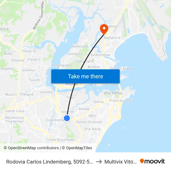 Rodovia Carlos Lindemberg, 5092-5350 to Multivix Vitória map