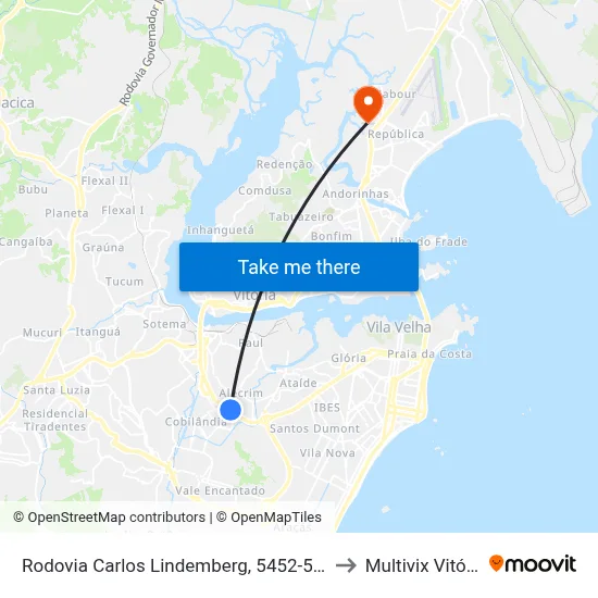 Rodovia Carlos Lindemberg, 5452-5570 to Multivix Vitória map