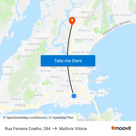 Rua Ferreira Coelho, 284 to Multivix Vitória map