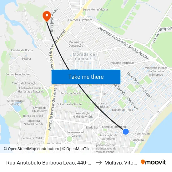 Rua Aristóbulo Barbosa Leão, 440-470 to Multivix Vitória map