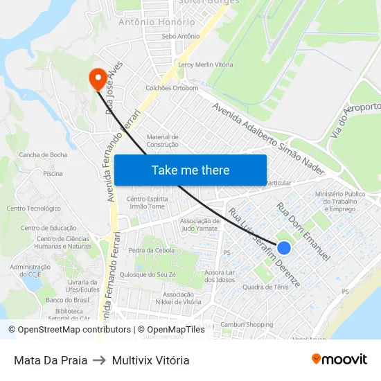 Mata Da Praia to Multivix Vitória map