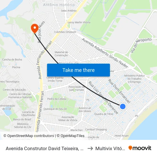 Avenida Construtor David Teixeira, 219 to Multivix Vitória map