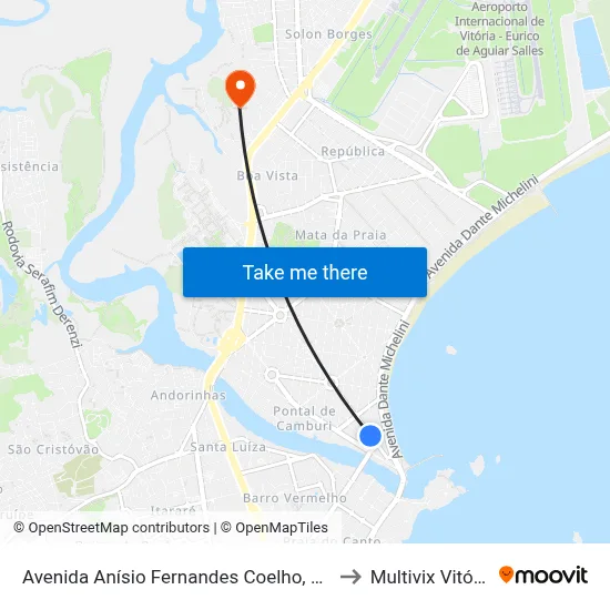 Avenida Anísio Fernandes Coelho, 275 to Multivix Vitória map