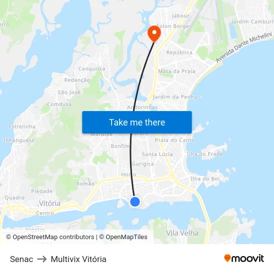 Senac to Multivix Vitória map