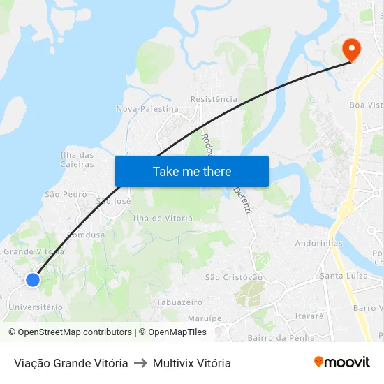 Viação Grande Vitória to Multivix Vitória map
