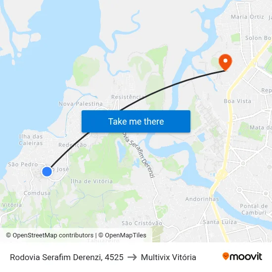 Rodovia Serafim Derenzi, 4525 to Multivix Vitória map