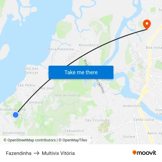 Fazendinha to Multivix Vitória map