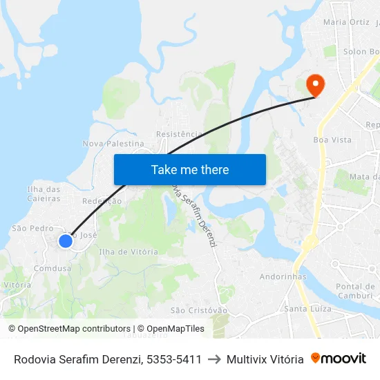 Rodovia Serafim Derenzi, 5353-5411 to Multivix Vitória map