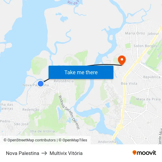 Nova Palestina to Multivix Vitória map