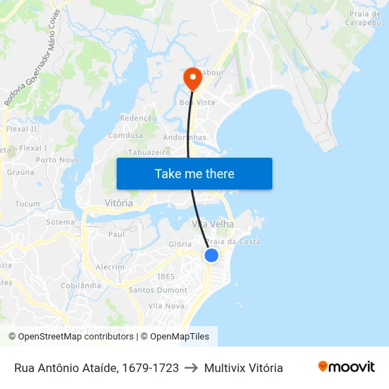 Rua Antônio Ataíde, 1679-1723 to Multivix Vitória map