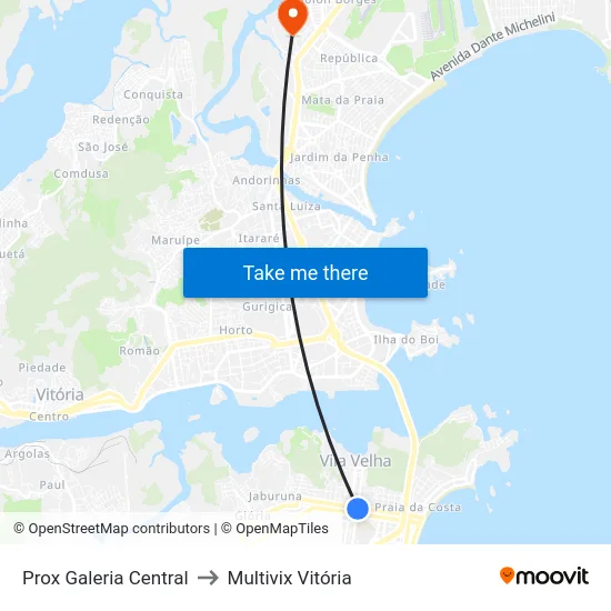Prox Galeria Central to Multivix Vitória map